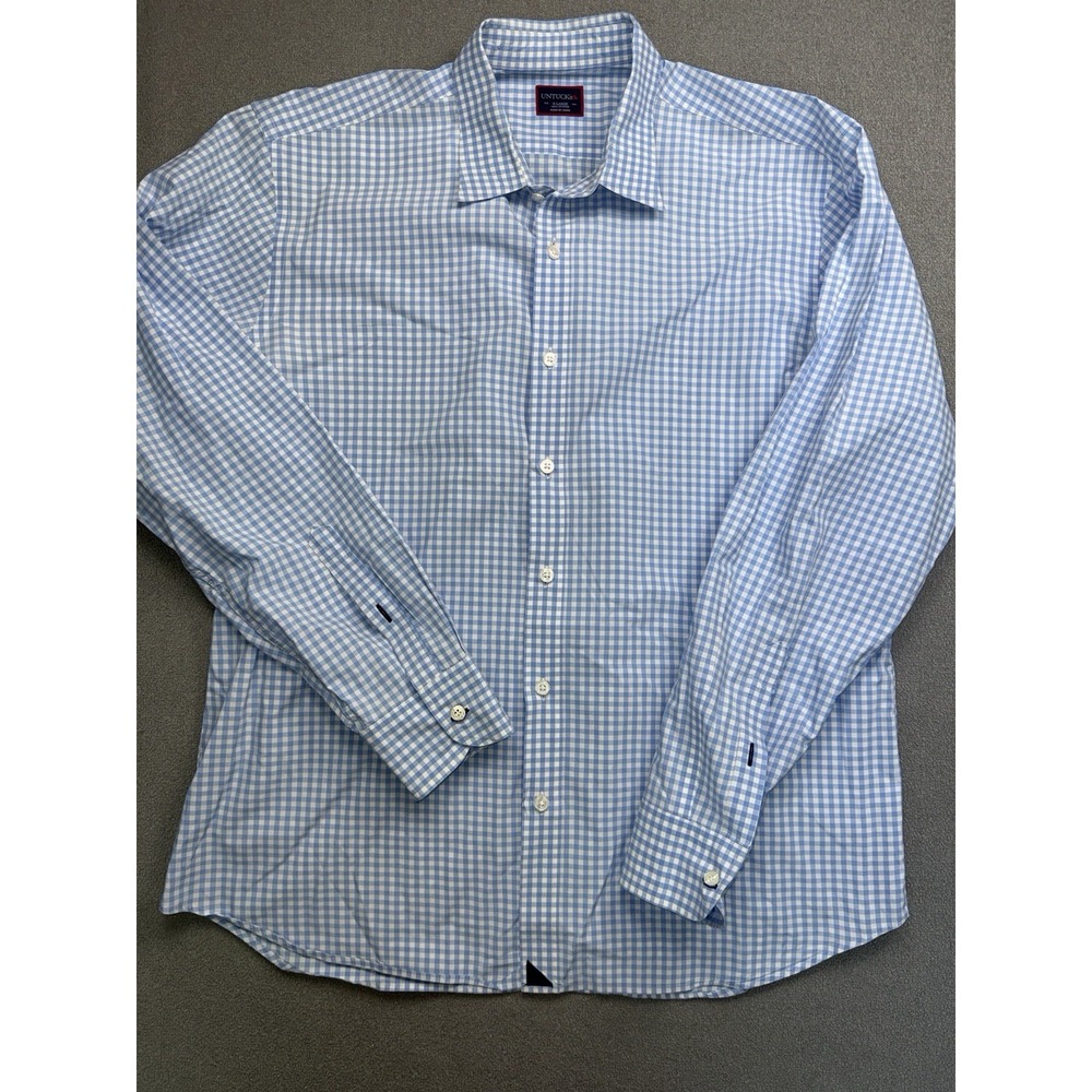 UNTUCKit Mens XL Slim Fit Long Sleeve Blue Checkered Button Up Shirt